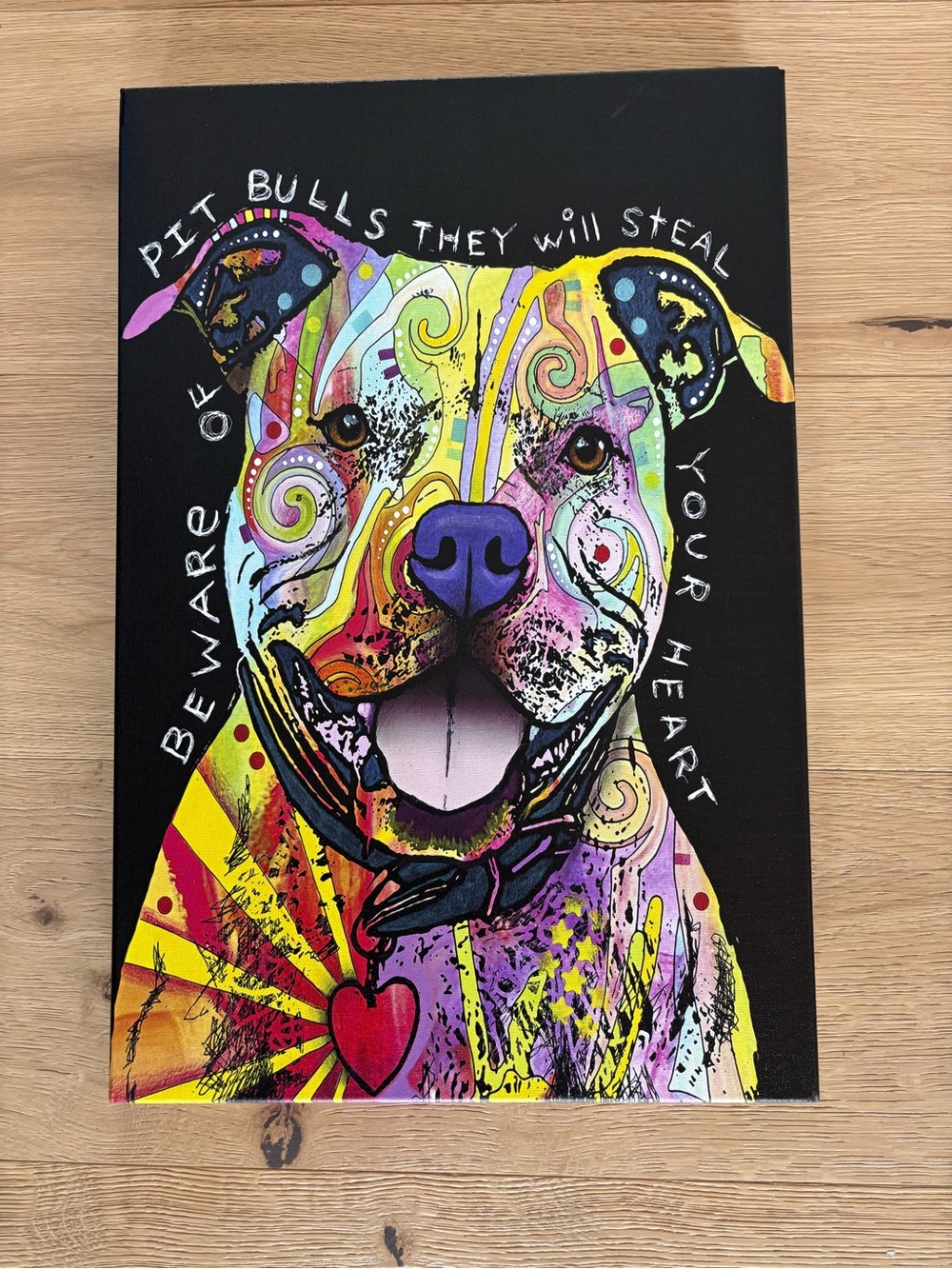 Beware Of Pit Bulls They Will Steal Your Heart Canvas Wall Art, Dog, Vibrant